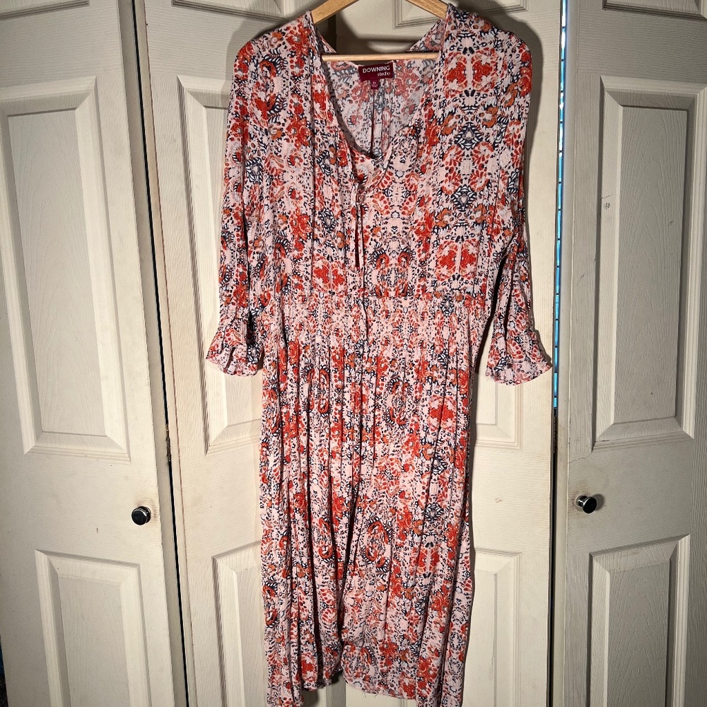 Downing Studio Orange and Cream Floral Pattern Dress Size 3XL